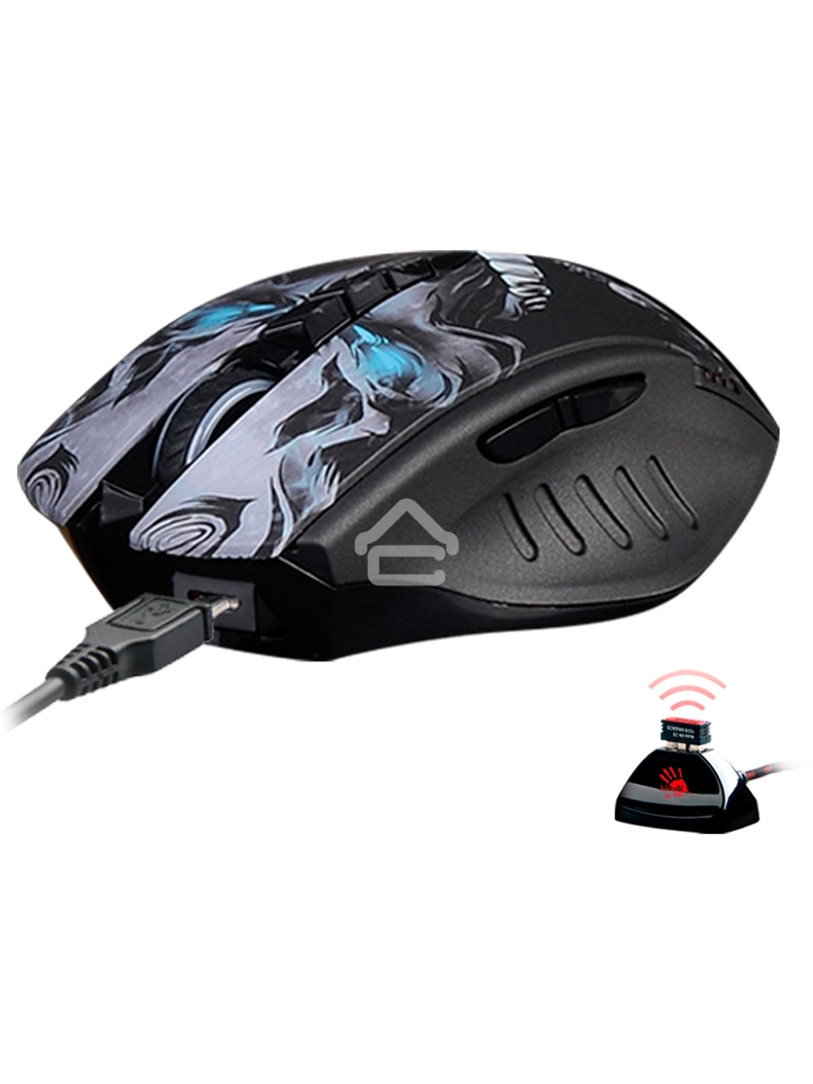 Мышь беспроводная A4Tech Bloody R80 Plus Skull черный, 5000 dpi, радиоканал, USB, кнопки - 8