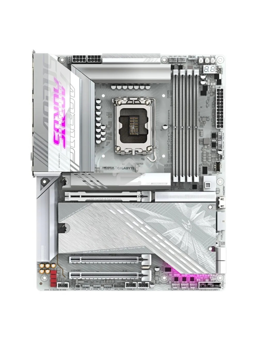 Материнская плата Gigabyte Z890 AORUS ELITE X ICE, LGA 1851, Intel Z890, 4xDDR5, 4xSATA, 5xM.2, 1xPCIe 5.0 x16, 1xPCIe 4.0 x4, 1xPCIe 4.0 x1, 1x 2.5Gb LAN, 4xUSB-A 3.2 Gen 1, 2xUSB-A 3.2 Gen 2, 4xUSB-A 2.0, 1xUSB-C (Thunderbolt 4), 2x3.5 мм, 7.1, ATX