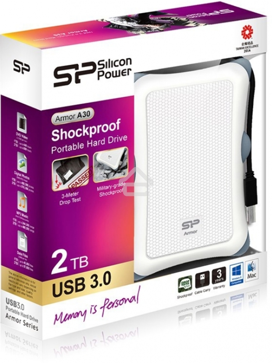 Внешний жесткий диск Silicon Power USB 3.0 2Tb A30 SP020TBPHDA30S3W Armor 2.5