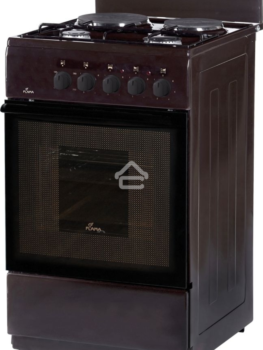 Плита комбинированная Flama RK 2201 B коричневый, конфорок 4 шт, духовка 50 л, 50 см x 85 см x 60 см