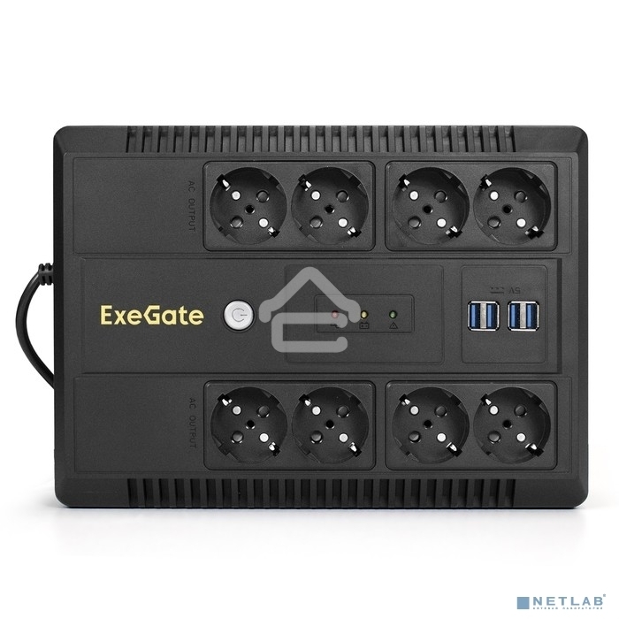 Источник бесперебойного питания ExeGate NEO NNB-600.LED.AVR.8SH.CH <600VA/360W, LED, AVR, 8*Schuko, 4*USB-порта для зарядки, Black>