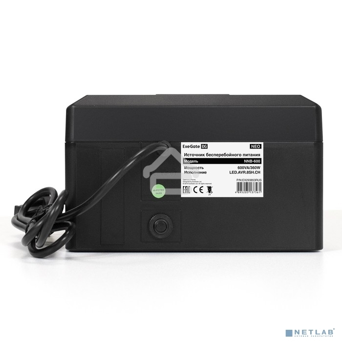 Источник бесперебойного питания ExeGate NEO NNB-600.LED.AVR.8SH.CH <600VA/360W, LED, AVR, 8*Schuko, 4*USB-порта для зарядки, Black>