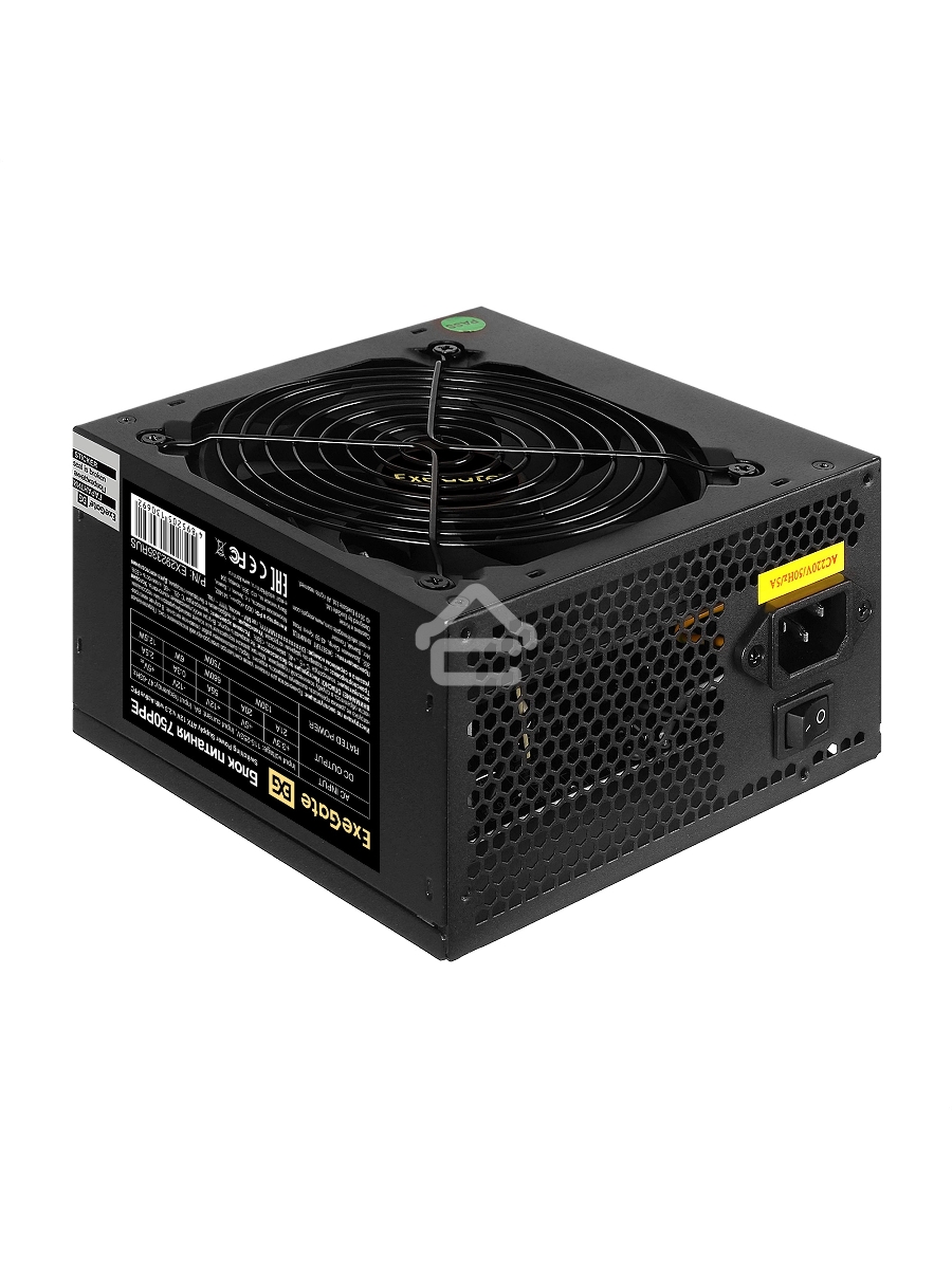 Блок питания ExeGate 750PPE, 750W, (ATX, APFC, PC, КПД 80% (80 PLUS), 12cm fan, 24pin, 2x(4+4)pin, 4xPCI-E, 6xSATA, 3xIDE, black, кабель 220V в комплекте 1,8м)