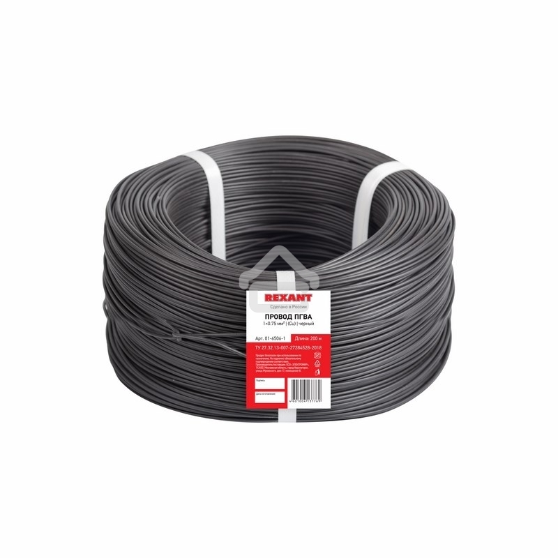 Провод ПГВА Rexant 1х0.75 мм², Cu, черный, бухта 200 м