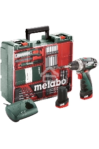 Дрель-шуруповерт Metabo PowerMaxx BS Basic Set 600080880, Аккумуляторный, 12В, 2 АКБ, Кейс
