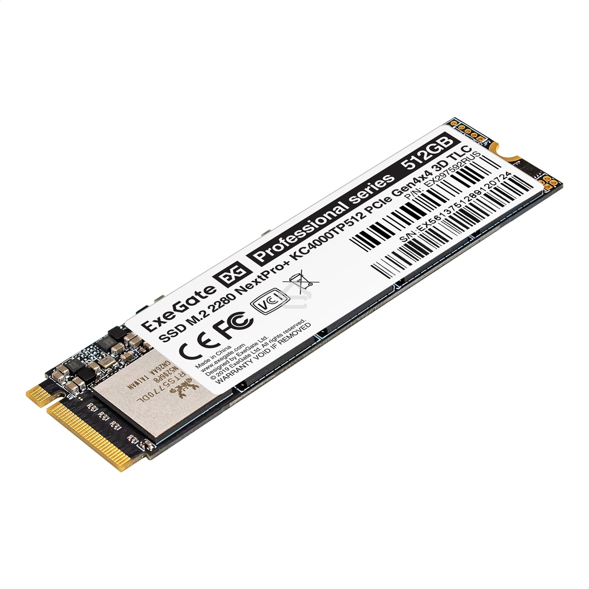 Накопитель SSD ExeGate NextPro+ KC4000TP512, 512Gb, M.2 2280, PCIe 4.0 x4, NVMe, R/W 5000/3600
