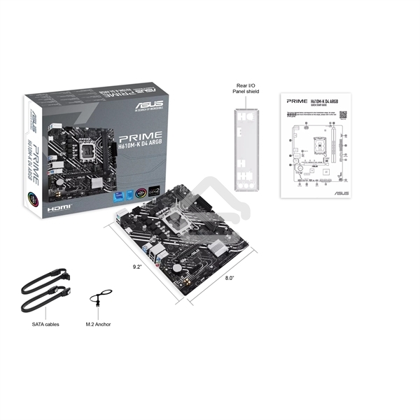 Материнская плата ASUS PRIME H610M-K D4 ARGB, LGA 1700, Intel H610, 2xDDR4, 4xSATA, 1xM.2, 1xPCIe 4.0 x16, 1xHDMI, 1x1Gb LAN, 2xUSB 5Gbps, 4xUSB 2.0, 7.1, mATX