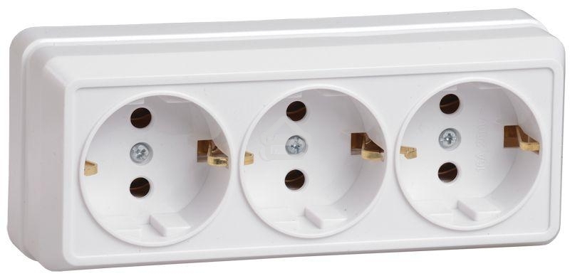 Розетка Iek ERO31-K01-16-DC РС23-3-ОБ 3местн. с з/к 16А откр.уст. ОКТАВА (белый)