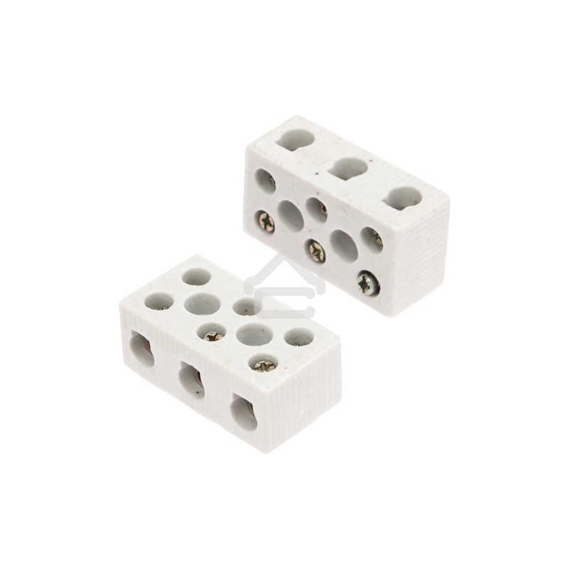 Клемма керамическая винтовая Rexant 12 мм² 3 пары контактов с крепежным отверстием (45 шт./уп.)