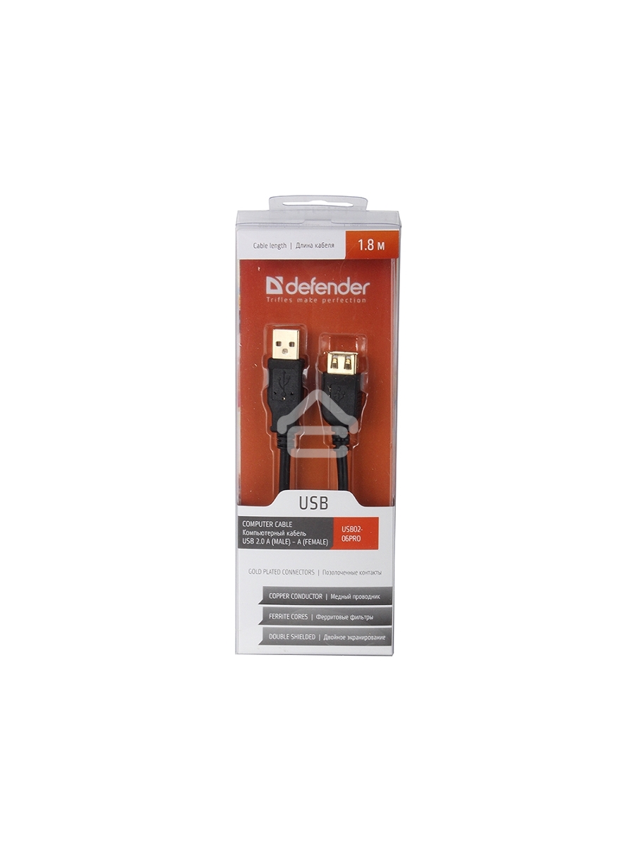 Кабель Defender PRO USB 2.0 кабель удлинительный 1.8м AM/AF , зол.конт, 2фер.фил.
