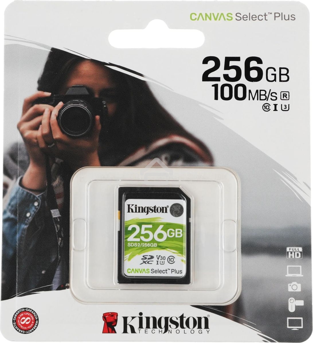 Флеш карта SDXC 256Gb Class10 Kingston <SDS2/256Gb>, Canvas Select 100R CL10 UHS-I