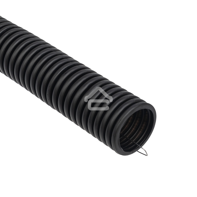 Труба гофрированная из ПНД, с зондом, черная, Ø25 мм Rexant