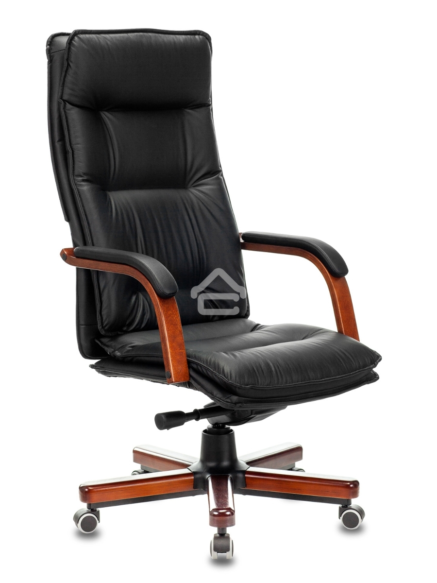 Кресло руководителя Бюрократ T-9927WALNUT/BLACK черный, кожа, крестовина дерево