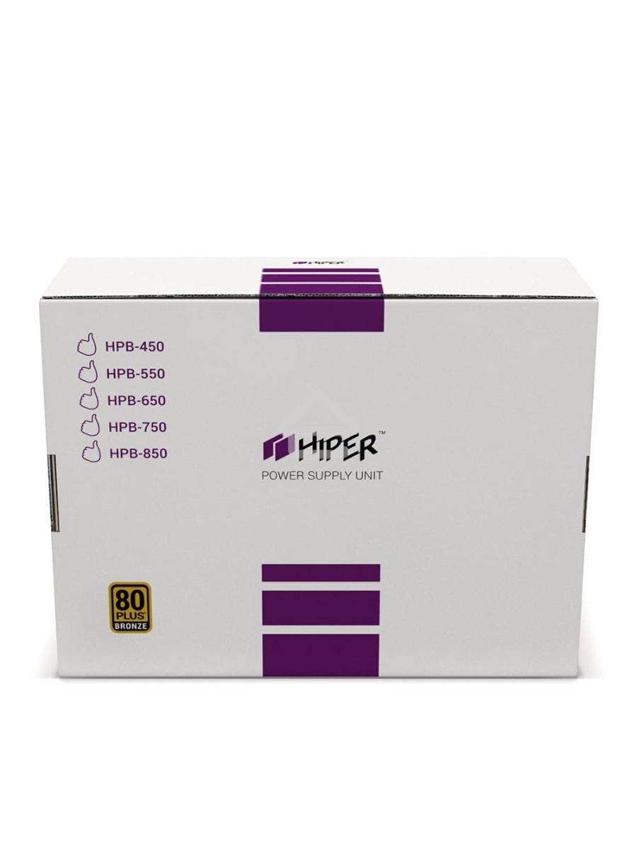 Блок питания HIPER HPB-600 BOX, 600Вт, 80 PLUS Bronze, 140мм, черный