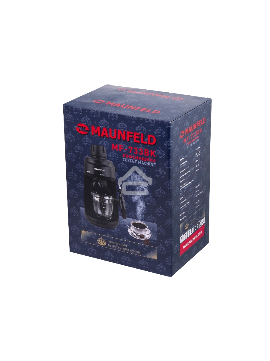 Кофемашина рожковая Maunfeld MF-733BK чёрный, исп. кофе - молотый, 0.24 л, 870 Вт, 4 бар.