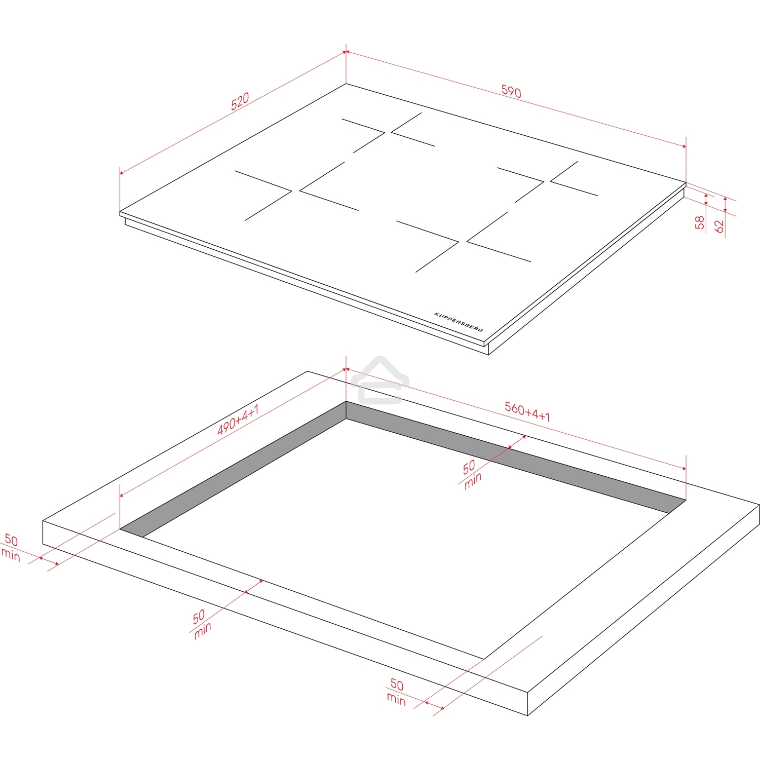 Варочная поверхность Kuppersberg ICI 625, индукция, High-Tech, 59 см, 9 уровней мощности, блокировка управления, автоматическое отключение, Inverter, таймер, Booster, Flexi-zone, слайдерное управление, черный