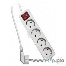 Сетевой фильтр Гарнизон ELB-G4-W-3, 4 евророзетки с выключателем и заземлением, допустимый ток 16А, длина 3 м.