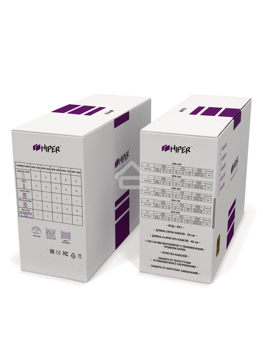 Блок питания HIPER HPB-600 BOX, 600Вт, 80 PLUS Bronze, 140мм, черный