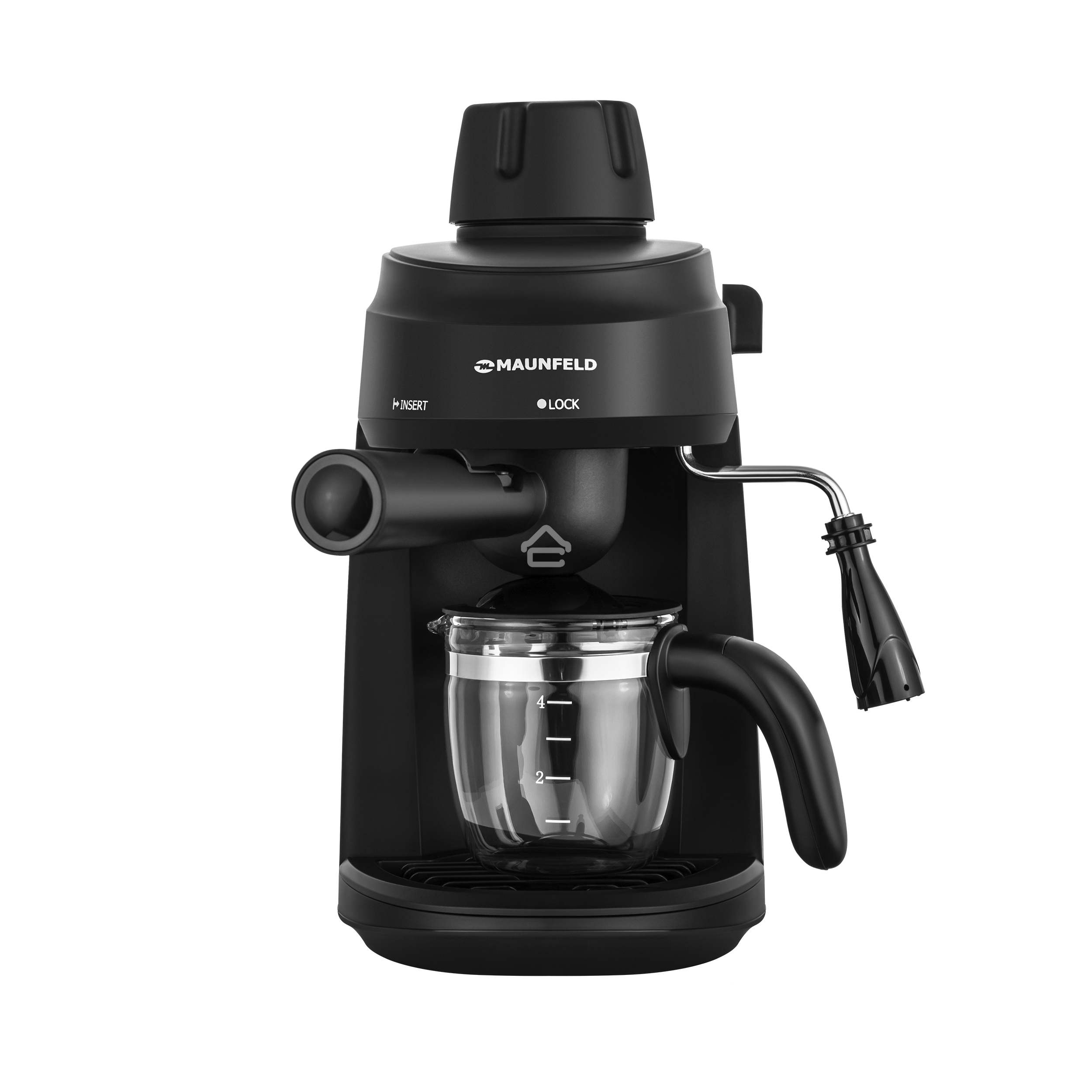Кофемашина рожковая Maunfeld MF-733BK черный, исп. кофе - молотый, 0.24 л, 870 Вт, 4 бар.