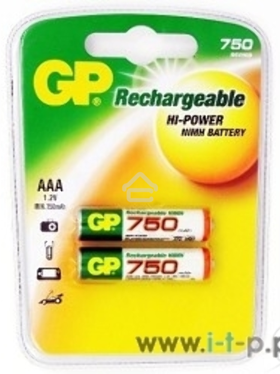 Аккумулятор GP Rechargeable NiMH 75AAAHC 750mAh, 2 шт AAA, 750мАч (2 шт. в клемшеле)