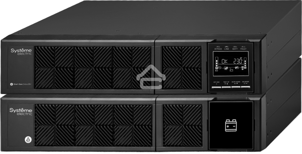 Источник бесперебойного питания Smart-Save Online SRV Systeme Electric 6000 ВА, конвертируемый форм-фактор 4U, 230 В, 1:1, клеммный вход/выход, SmartSlot, LCD, USB, версия с возможностью увеличения времени автономии, 2 кор.