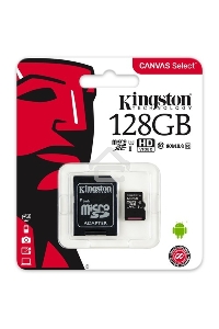 Флеш карта microSDHC 128GB microSDXC Kingston <SDCS2/128GB> Class10 UHS-I Canvas Select up to 100MB/s с адапт.