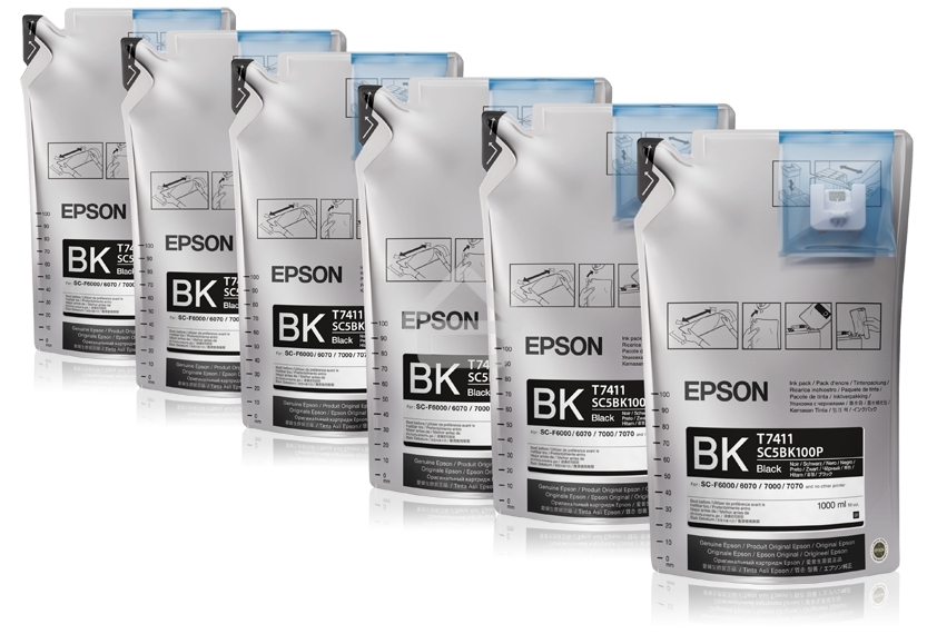 Набор черных чернил Epson T7411 (6 контейнеров по 1 литру) для SC-F6000/F7000