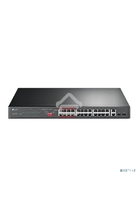 Коммутатор 24-port 10/100Mbps Unmanaged PoE+ Switch with 2 combo RJ-45/SFP uplink ports, metal case, rack mount, 24 802.3af/at compliant PoE+ ports, 2 gigabit combo RJ-45/SFP uplink ports, DIP switches for Extend mode, Isolation mode and Priority mode, up
