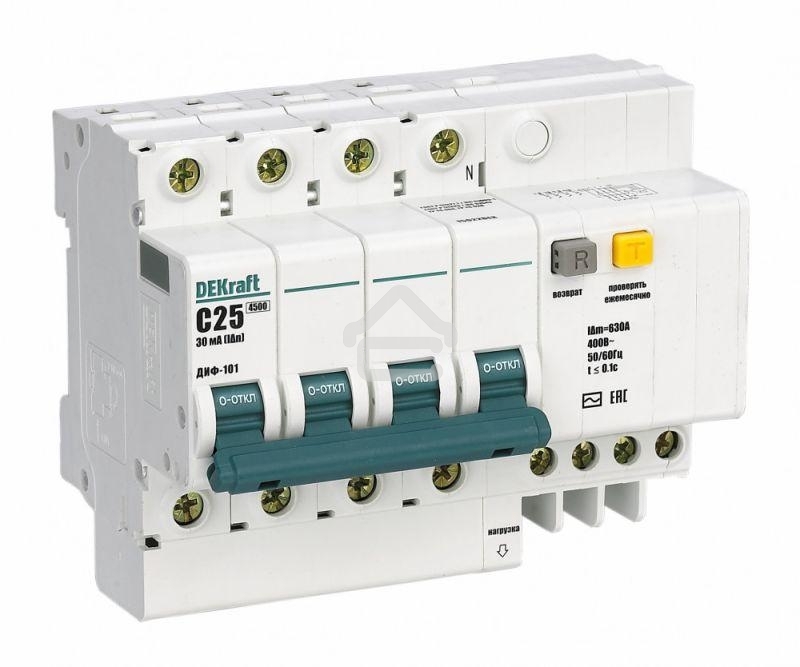 Выключатель автоматический дифференциального тока Dekraft 4п C 32А 30мА тип AC 4.5кА ДИФ-101 DeKraft 15023DEK