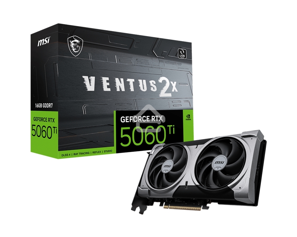 Видеокарта MSI PCI-E 5.0 RTX 5060 Ti 16G VENTUS 2X OC PLUS NVIDIA GeForce RTX 5060TI 16Gb 128bit GDDR7 2617/28000 HDMIx1 DPx3 HDCP Ret