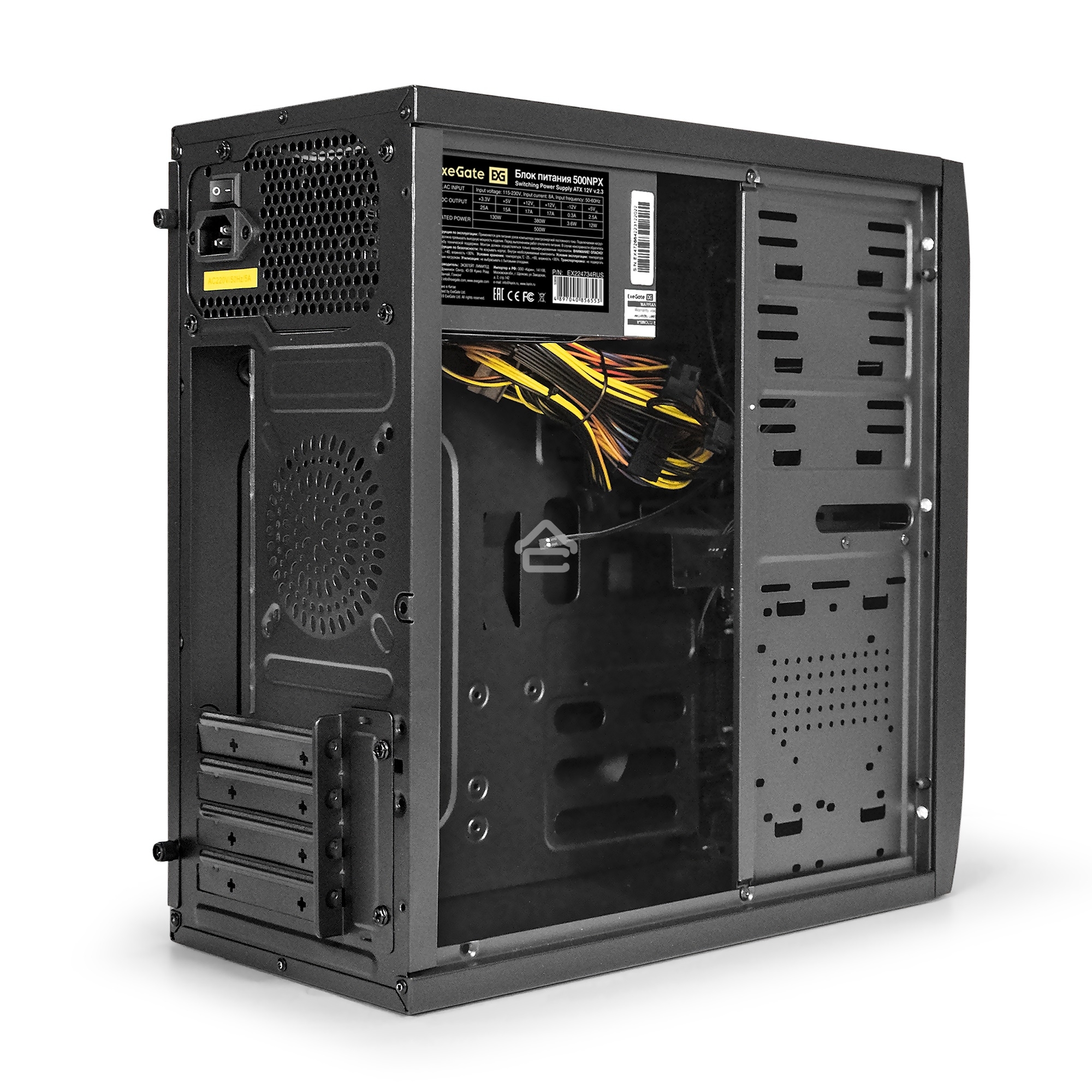 Компьютерный корпус Minitower ExeGate mEVO-7807-NPX500 (mATX, БП 500NPX 12см, 1хUSB+1хUSB 3.0, черный 1x12см с RGb подсветкой)