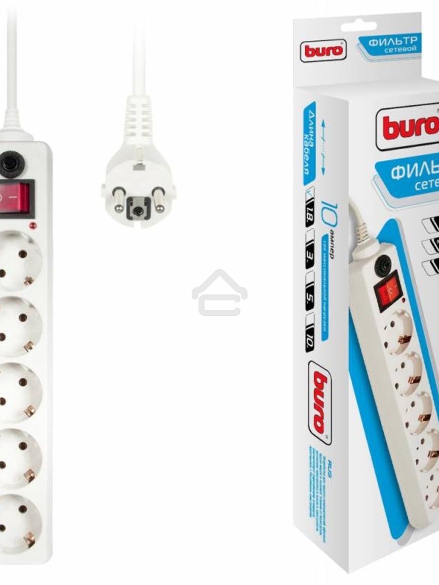 Сетевой фильтр Buro 500SH-1.8-W 1.8м (5 розеток) белый (коробка)