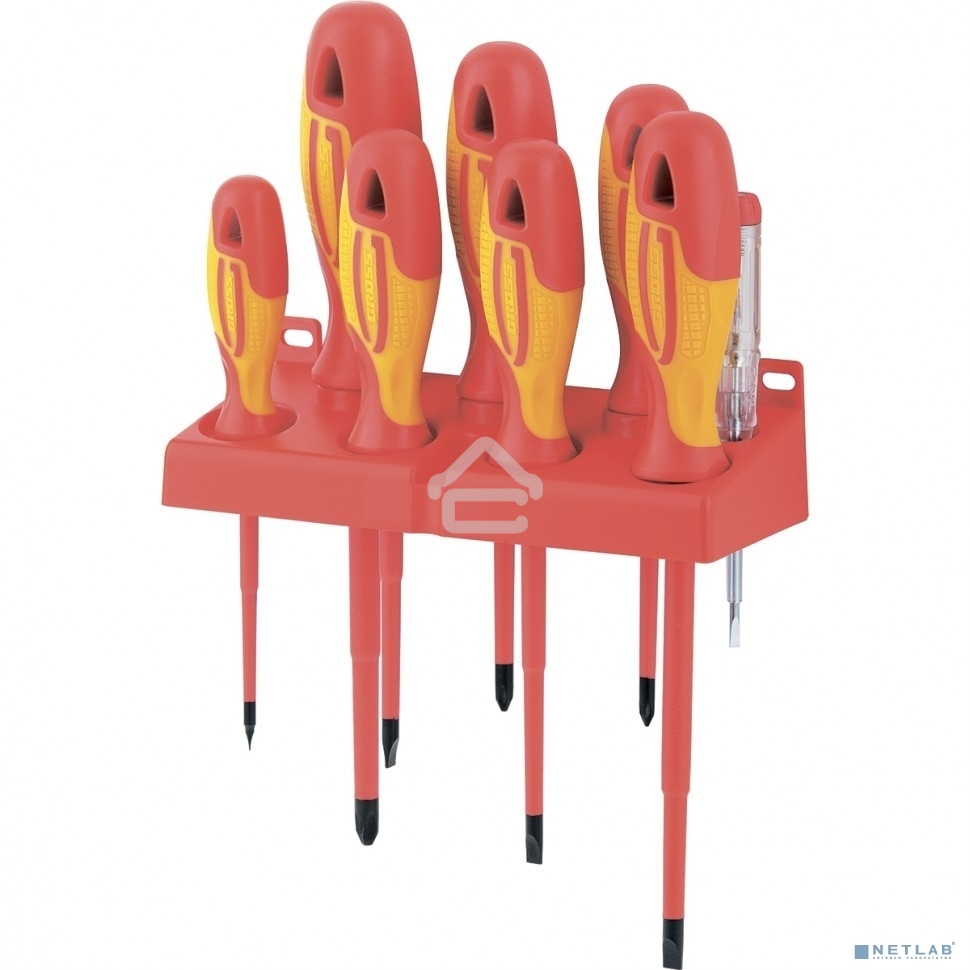 Набор отверток GROSS 12950 диэлектрических до 1000в тестер crmo двухкомпонентные рукоятки (8шт.)