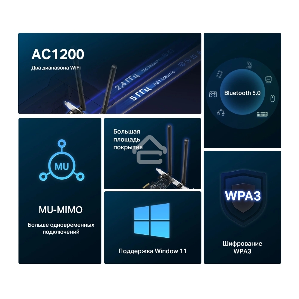 Wi-Fi  Bluetooth PCI Адаптер Mercusys AC1200 Dual-Band Wi-Fi Bluetooth  PCI Express Adapter