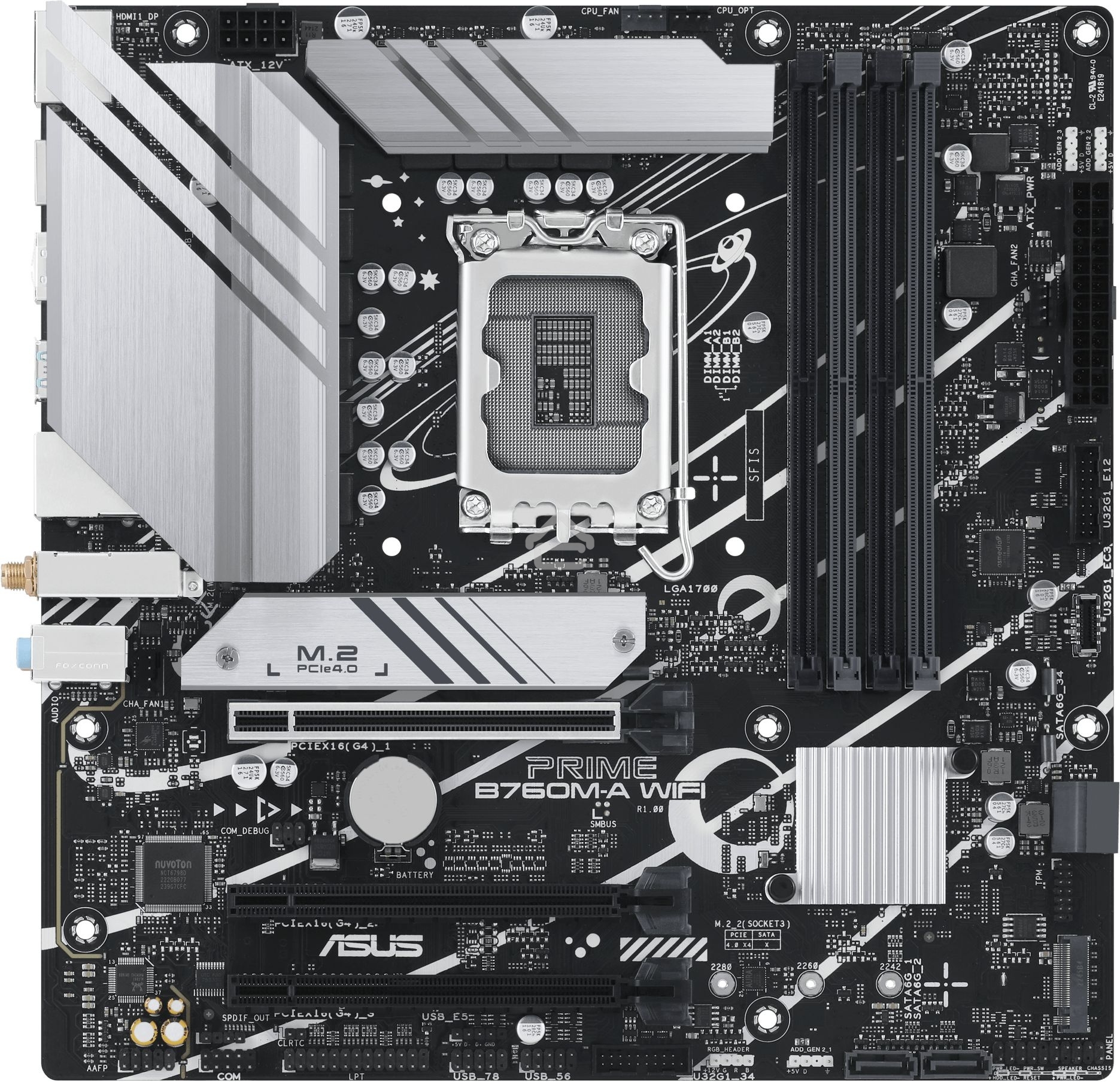 Материнская плата ASUS PRIME B760M-A WIFI, LGA 1700, Intel B760, 4xDDR5, 4xSATA, 2xM.2, 1xPCIe 4.0 x16, 1xPCIe 4.0 x4, 1xPCIe 4.0 x1, 2xHDMI, 1xDP, 1x 2.5Gb LAN, 2xUSB-A 3.2 Gen 2, 4xUSB-A 2.0, 3x3.5 мм, 7.1, mATX