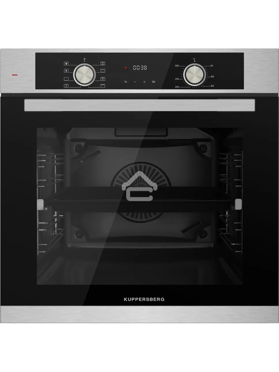 Встраиваемый духовой шкаф Kuppersberg HO 608 BX, электрический, High-Tech, 60 см, объем 80 л, 8 режимов, поворотное управление, макс. Температура 300 градусов, дисплей, таймер, цвет нержавеющая сталь/черный