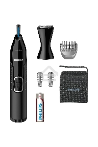Триммер Philips для носа и ушей, черный, корпус - пластик, 3 насадки-гребня, насадка - триммер, щеточка для очистки, мягкий чехол, батарейка
