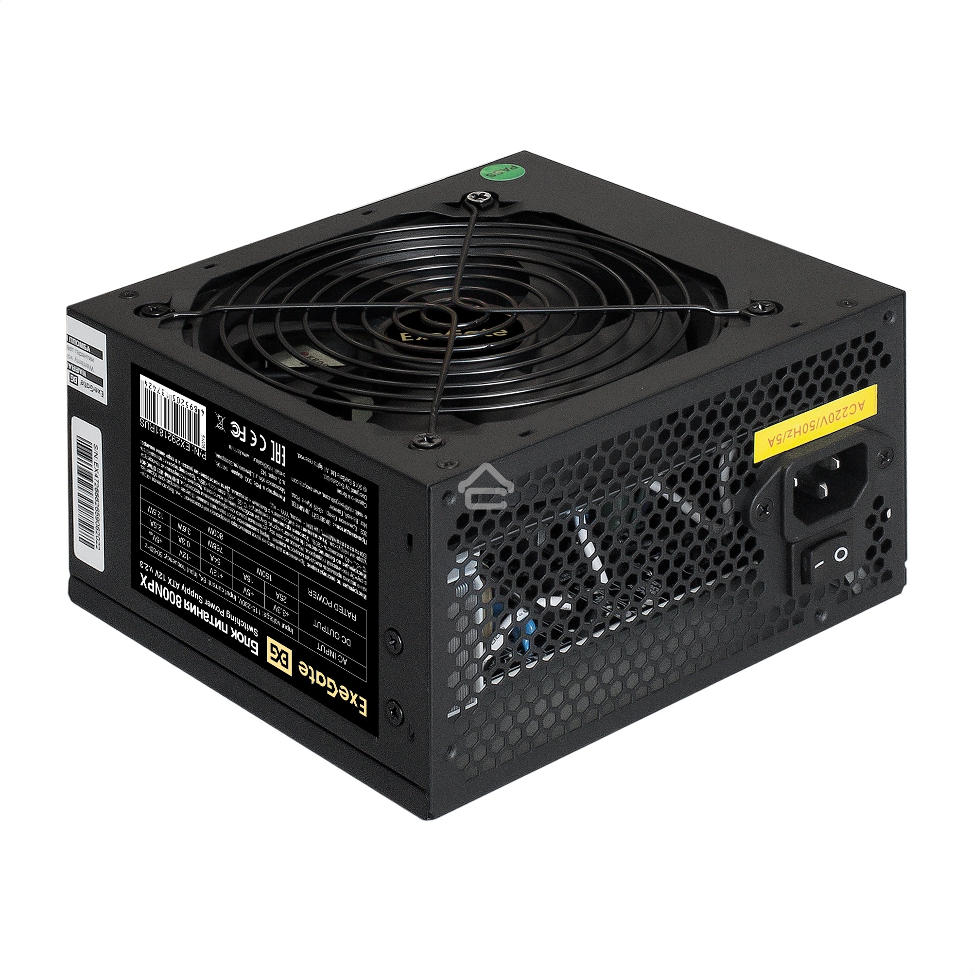 Блок питания ExeGate 800NPX, 800W, (ATX, PC, 12cm fan, 24pin, 2x(4+4)pin, 2xPCI-E, 5xSATA, 3xIDE, черный, кабель 220V в комплекте 1,8м)