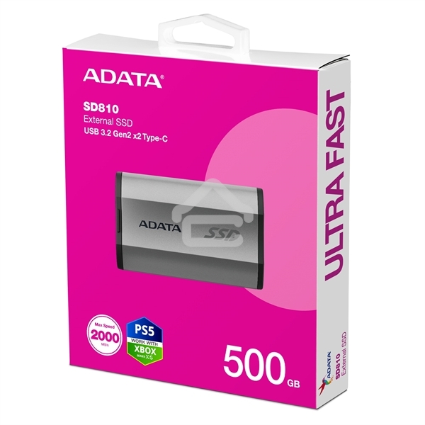 Внешний SSD ADATA SD810, 500 Gb, USB 3.2 Gen 2x2 Type-C, R/W 2000/2000, серебристый