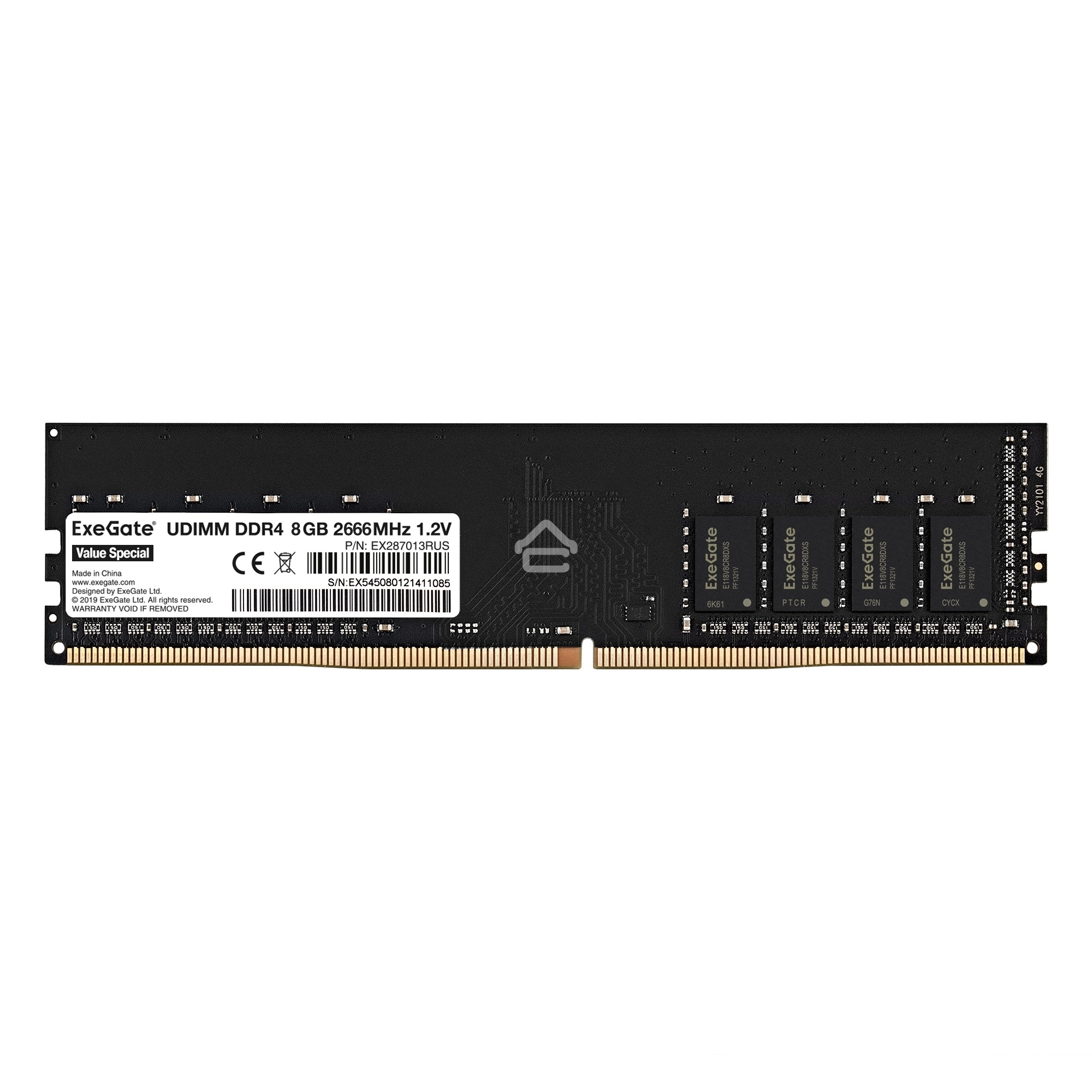 Оперативная память Exegate, DDR4, 8GB (1x8 GB), 2666 MHz, CL19, DIMM, OEM