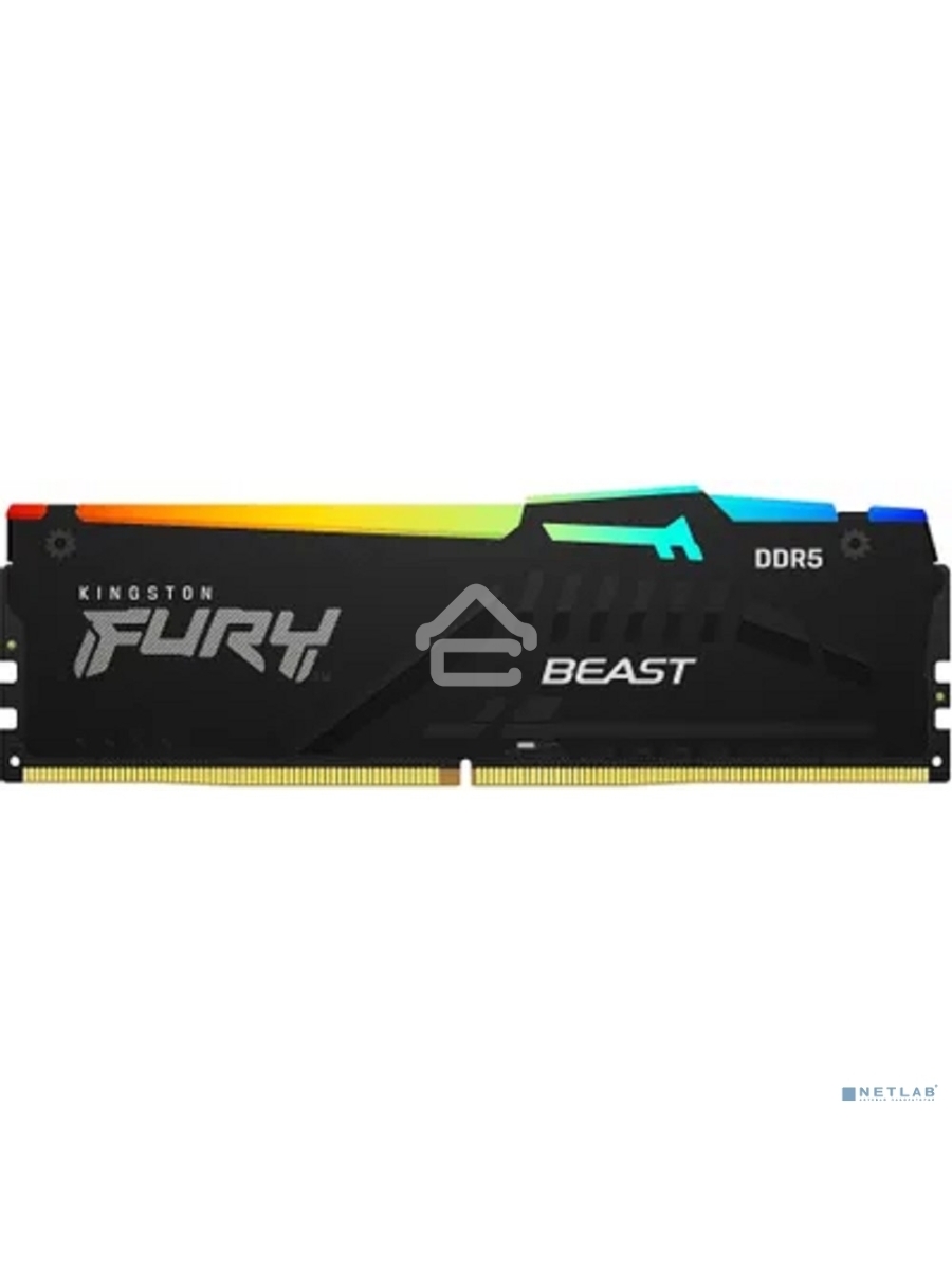 Оперативная память Kingston Fury Beast, DDR5, 32GB (1x32GB), 6400MHz, CL32, DIMM, с радиатором, RGB, чёрный
