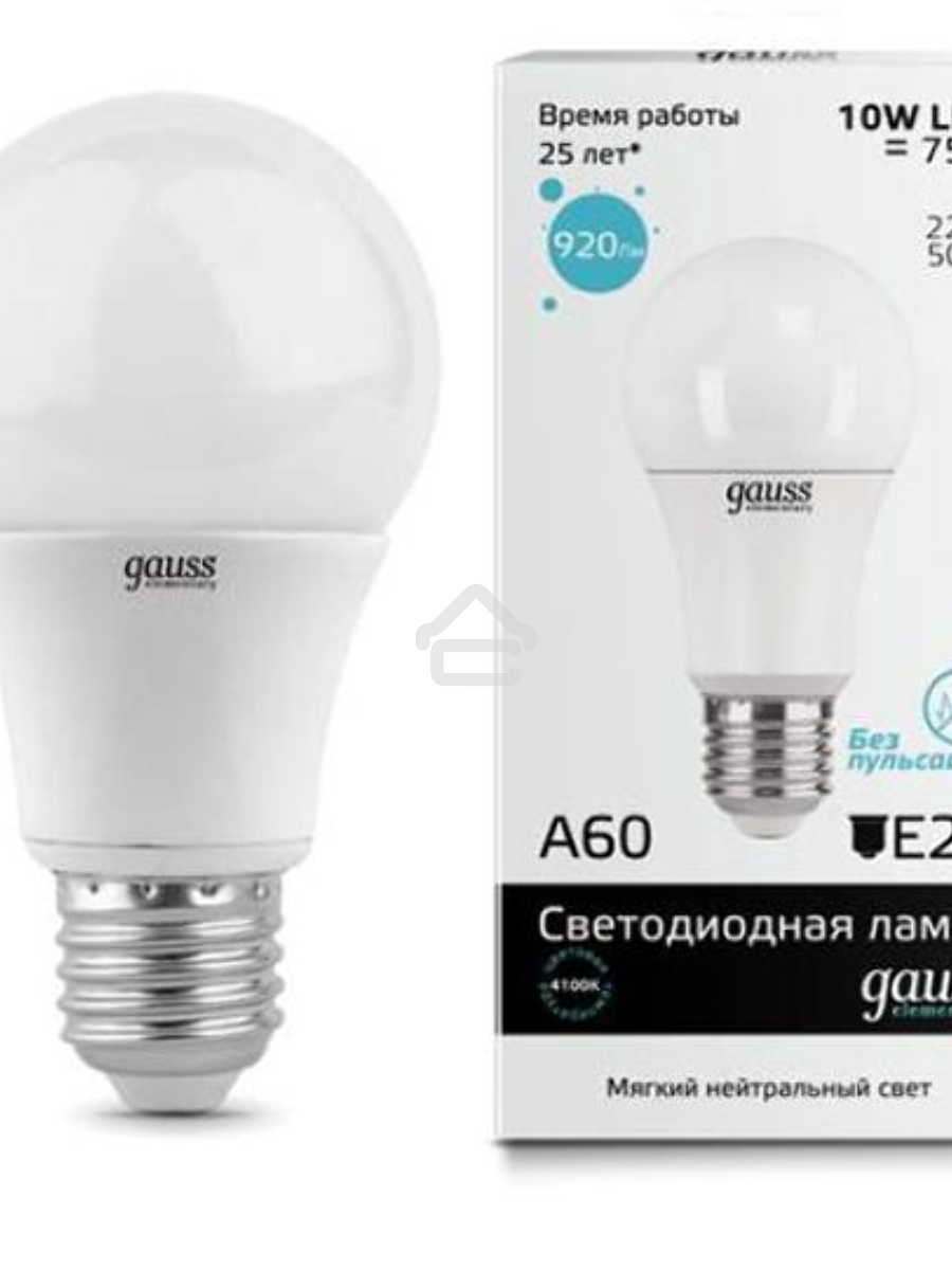 Лампа светодиодная GAUSS Elementary 23220LED A60 E27 10W 4100K 1/40
