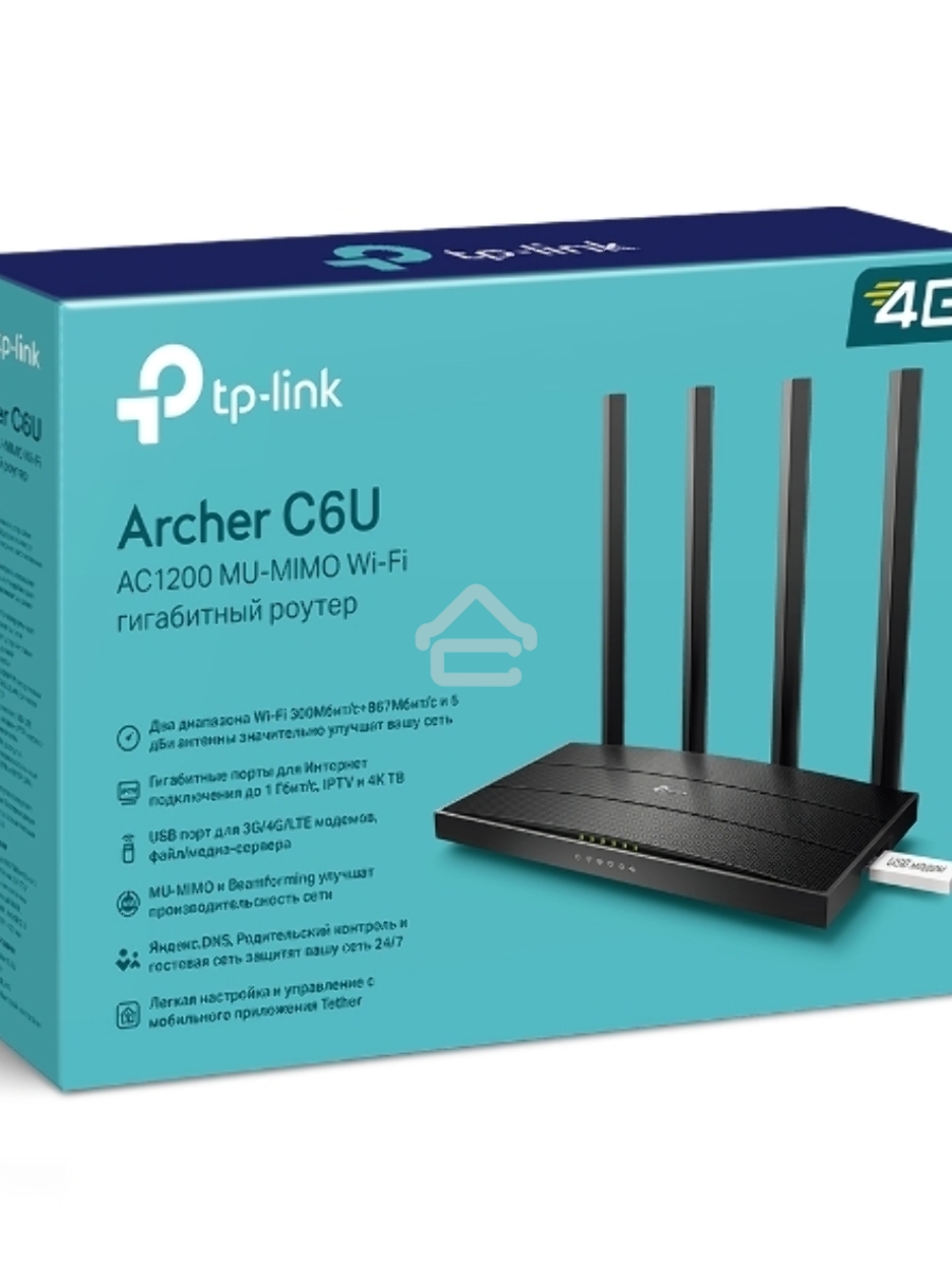 Роутер беспроводной TP-Link Archer C6U AC1200 10/100/1000BASE-TX/4G ready черный
