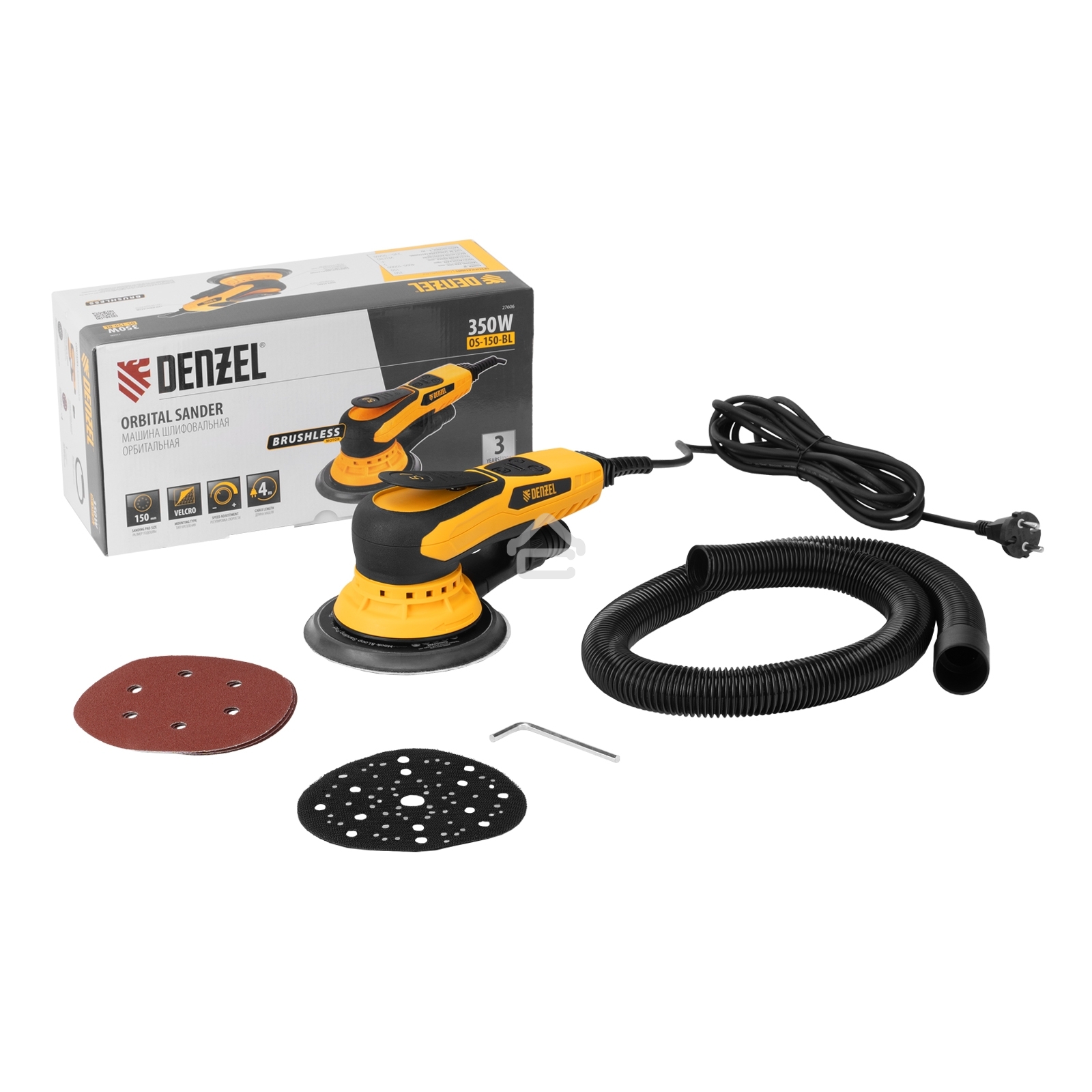 Эксцентриковая шлифовальная машина бесщеточная Denzel OS-150-BL, 350 Вт, 4000-10000 об/мин