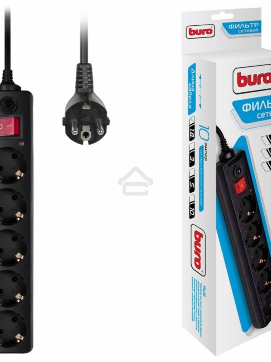 Сетевой фильтр Buro 500SH-1.8-B 1.8м (5 розеток) черный (коробка)