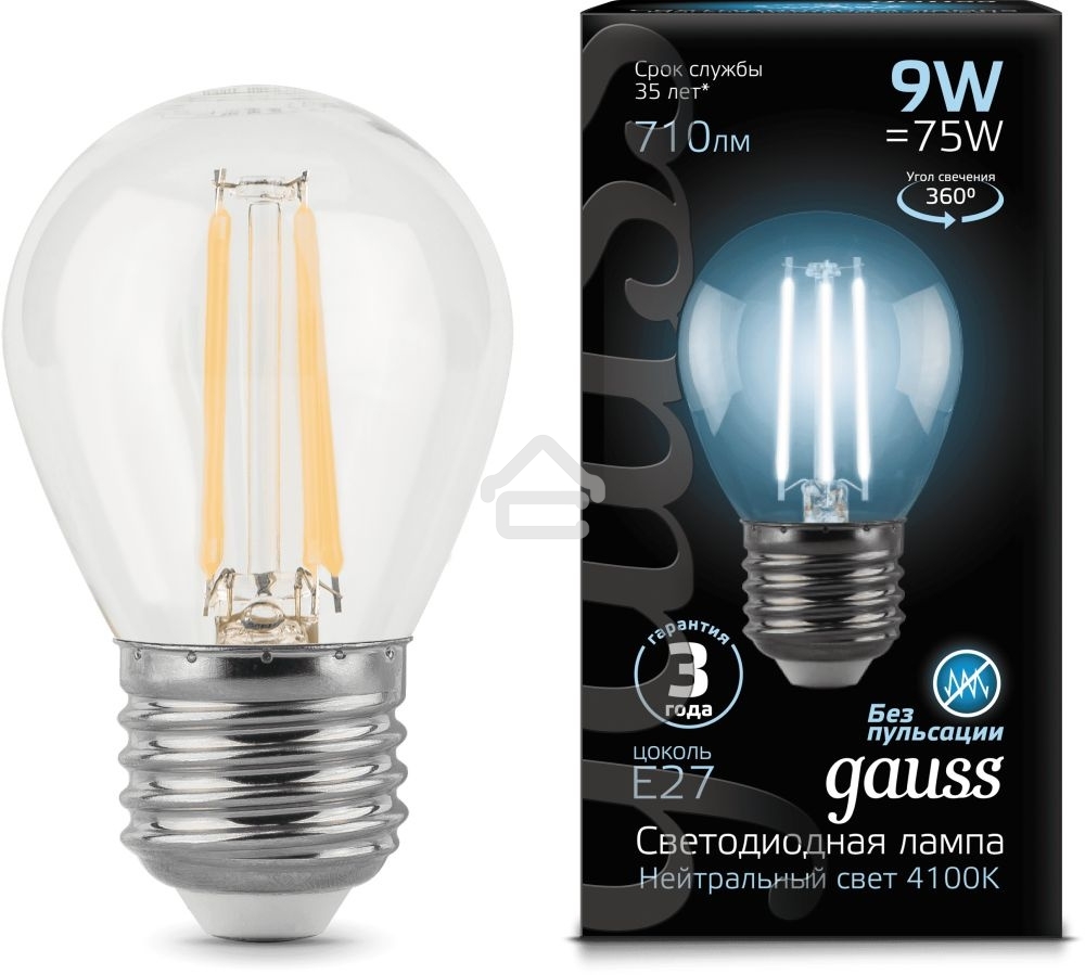 Лампа светодиодная Filament Шар E27 9Вт 4100К Gauss 105802209
