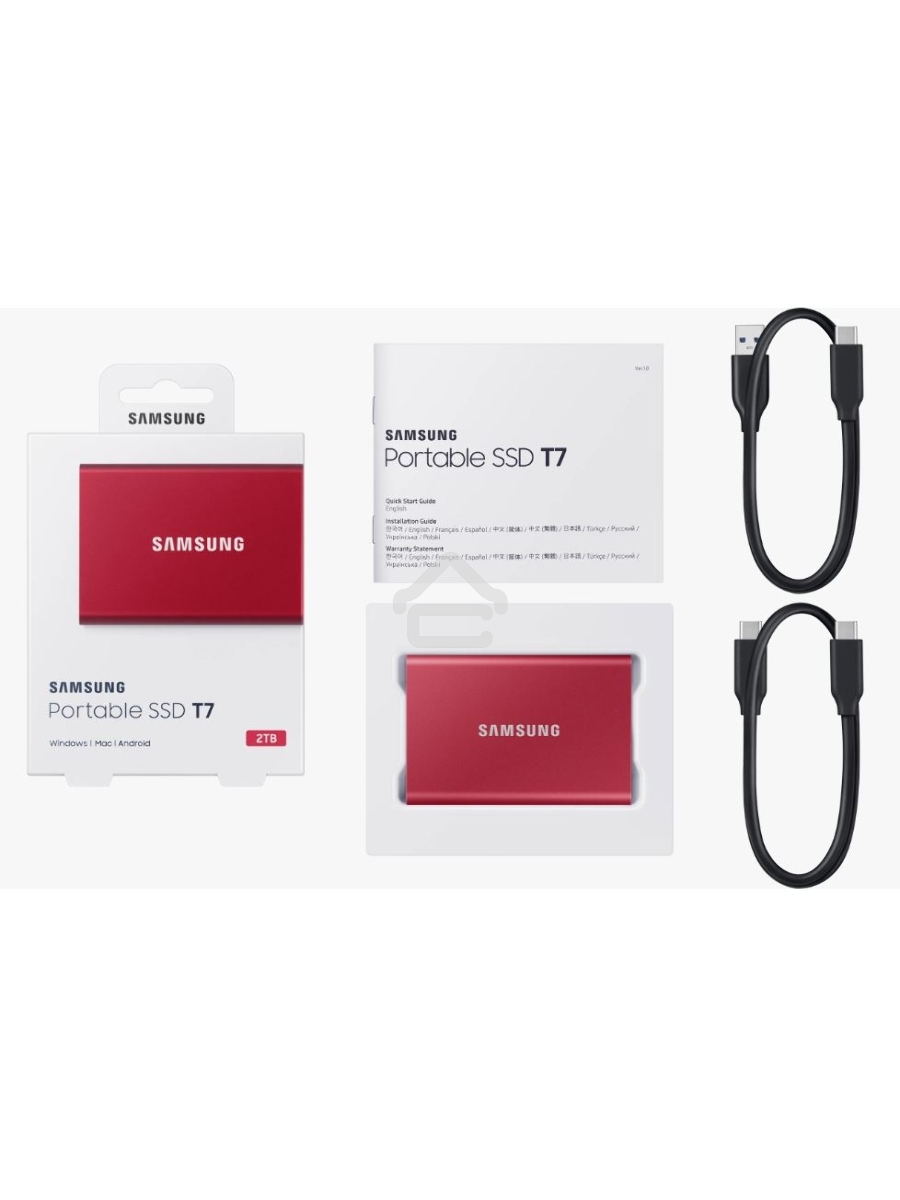 Твердотельный накопитель Samsung SSD 2TB T7, USB Type-C, R/W 1000/1050MB/s, красный