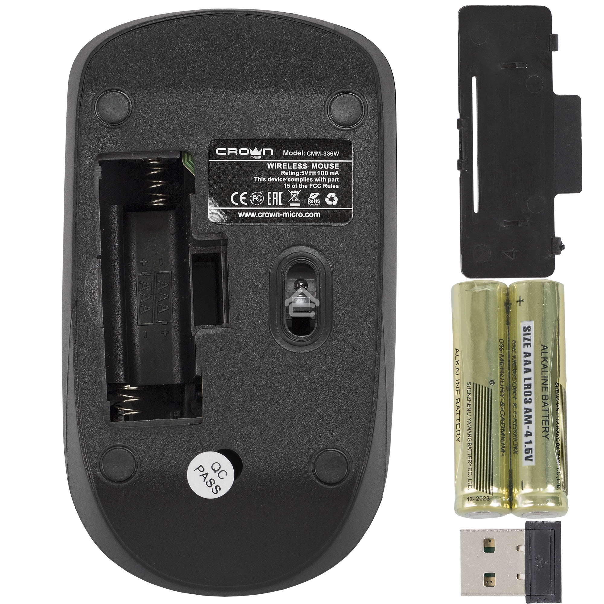Мышь беспроводная Crown CMM-336W черный, 1600 dpi, радиоканал, USB, кнопки - 4