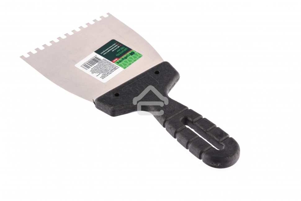 Шпатель из нержавеющей стали Сибртех 100 мм, зуб 4х4 мм, пластмассовая рукоятка