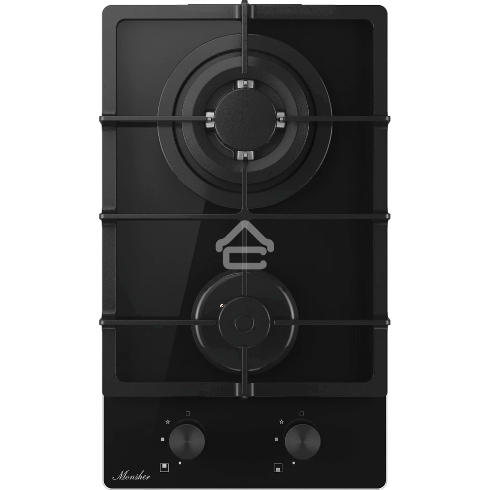 Газовая варочная панель Monsher MGG 33 NoirR, газ, High-Tech, 30 см, автоматический электроподжиг, газ-контроль, форсунки под сжиженый газ, SABAF конфорки, чугунные решетки, черный
